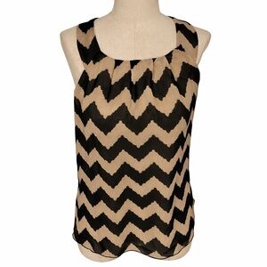 BCX Black Tan Chevron Sleeveless Blouse XS Chiffon Tank Top